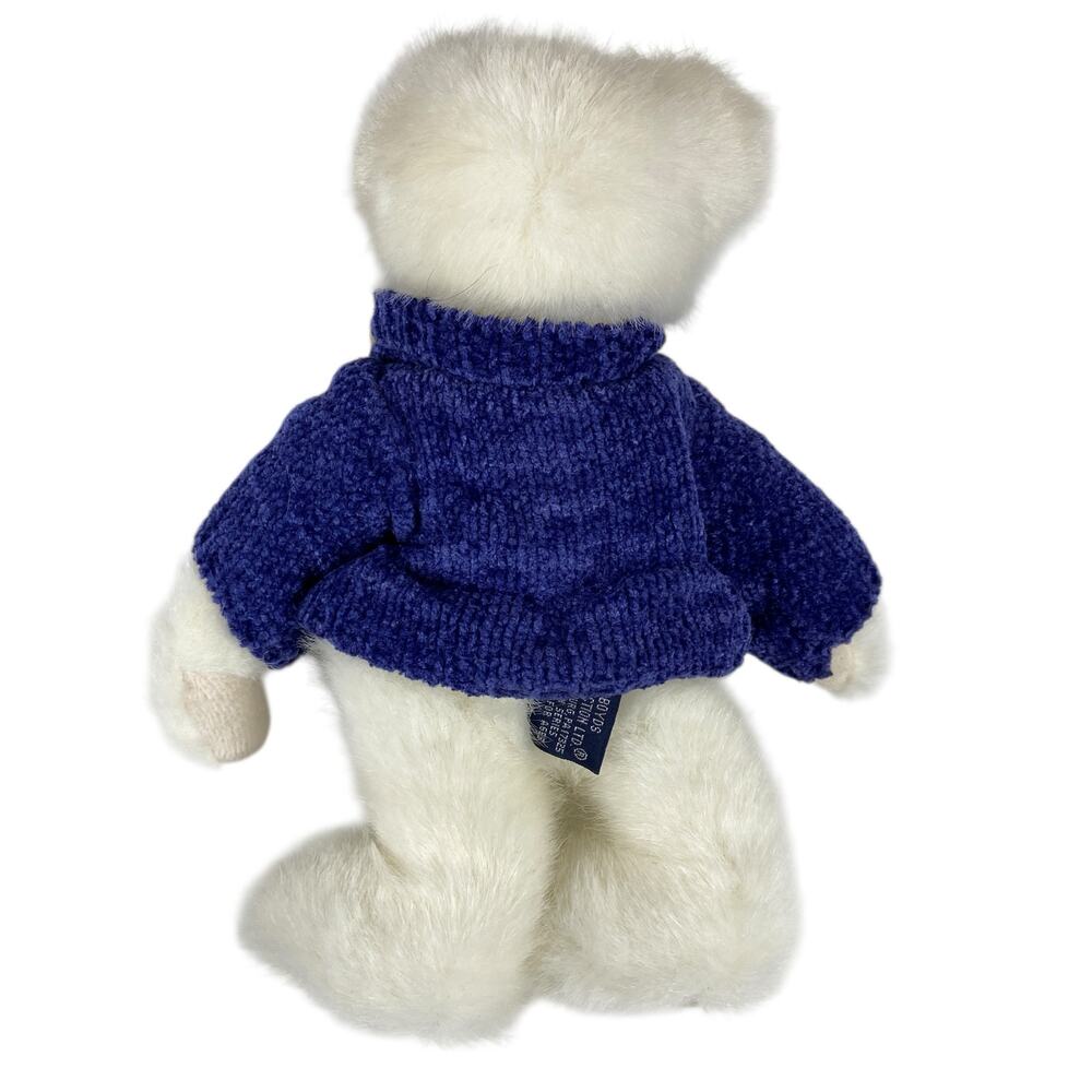 Boyds Collection 1999 20th Anniversary White Bear Plush Toy Blue Sweater 8" - Picture 5 of 12